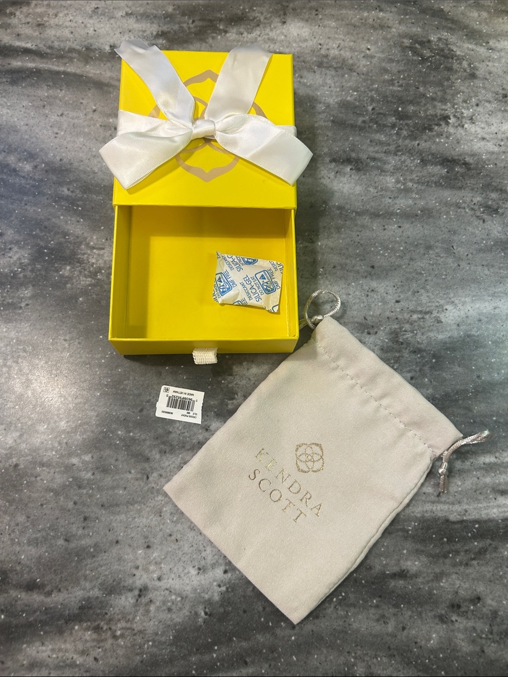 Kendra Scott Yellow Gift Box with Cream Logo Drawstring Pouch